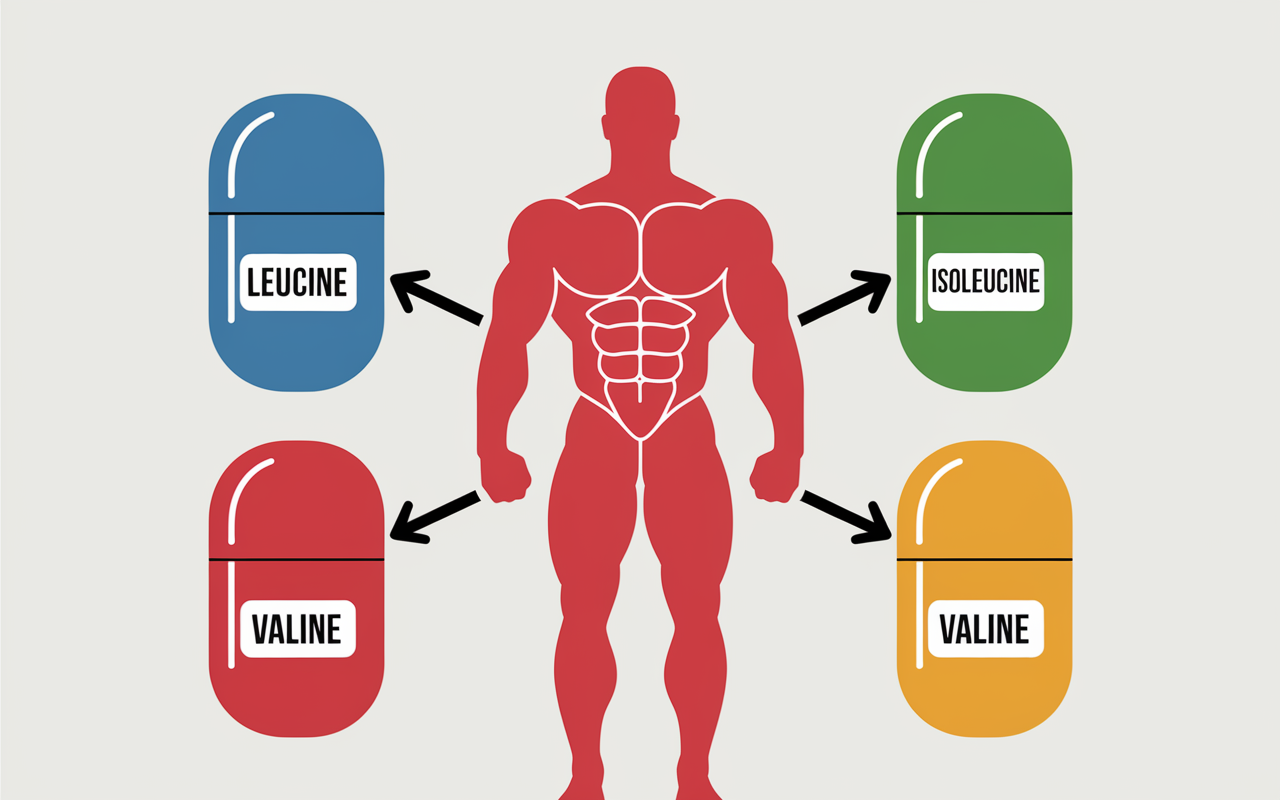 Trois capsules BCAA leucine isoleucine valine