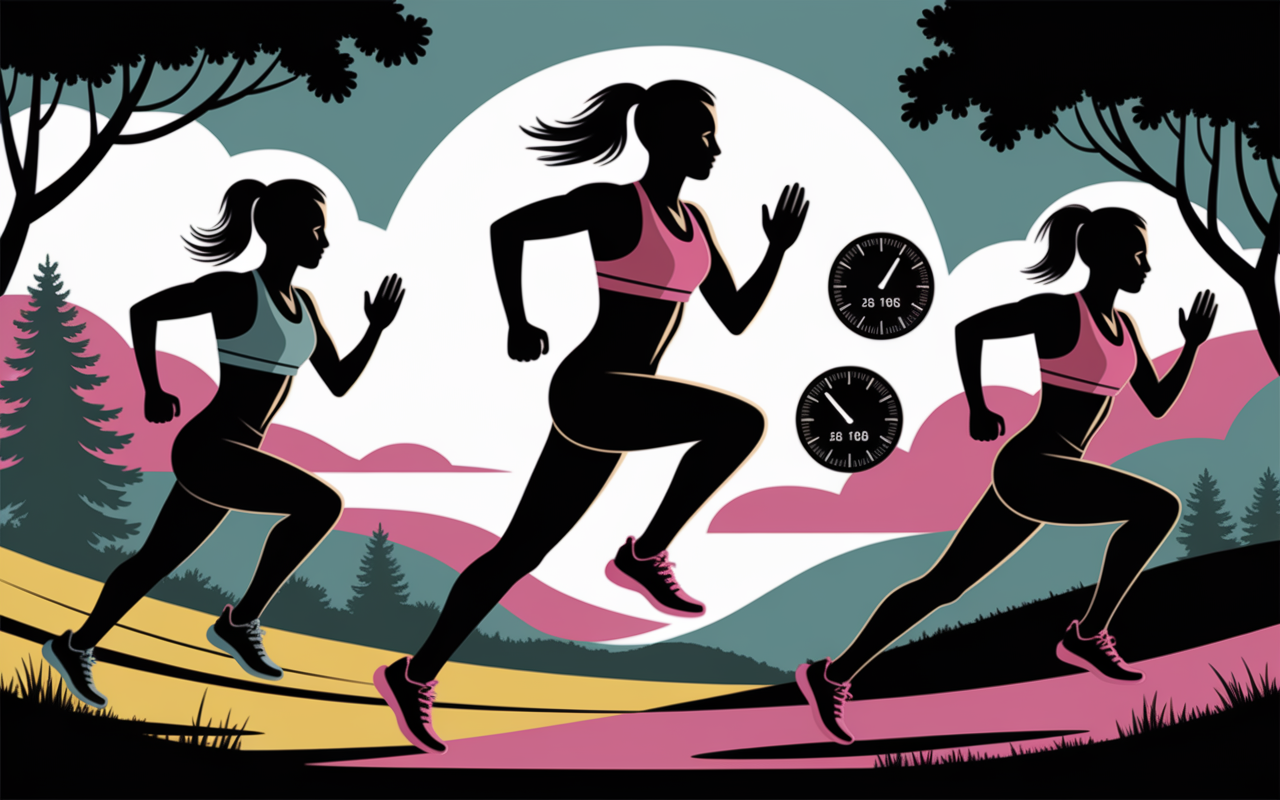 Fractionné, course HIIT, silhouettes sur piste, intensité VO2max