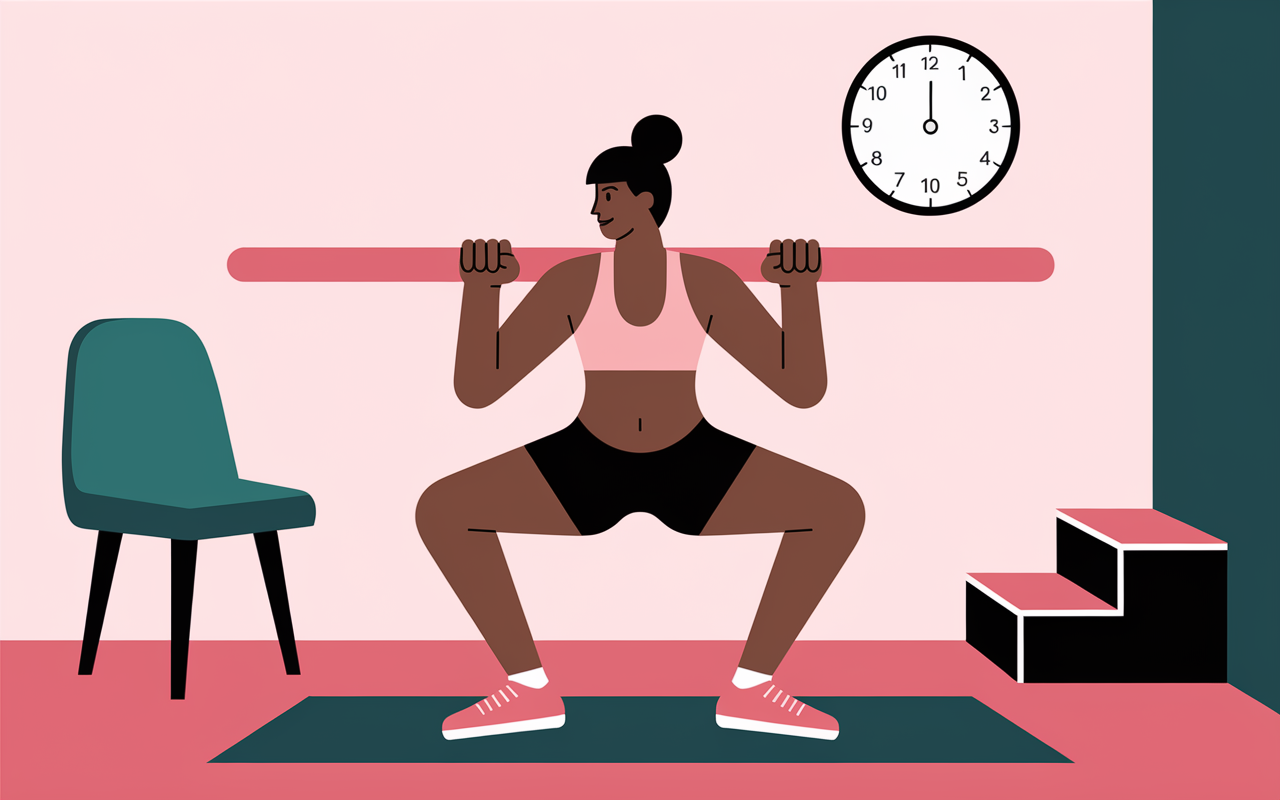 Routine exercices squat genoux chaise mur