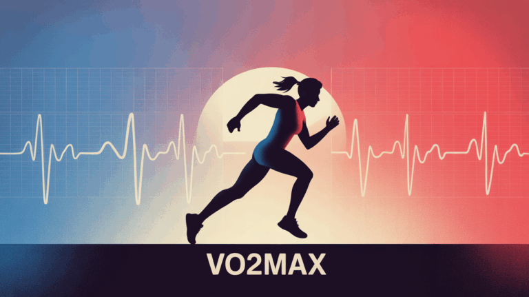 Illustration silhouette courant piste, graphique VO2max et onde cardiaque