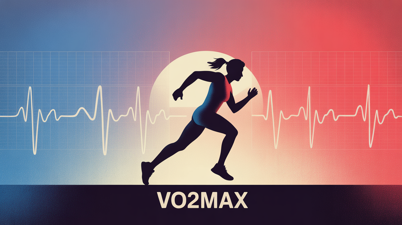 Illustration silhouette courant piste, graphique VO2max et onde cardiaque