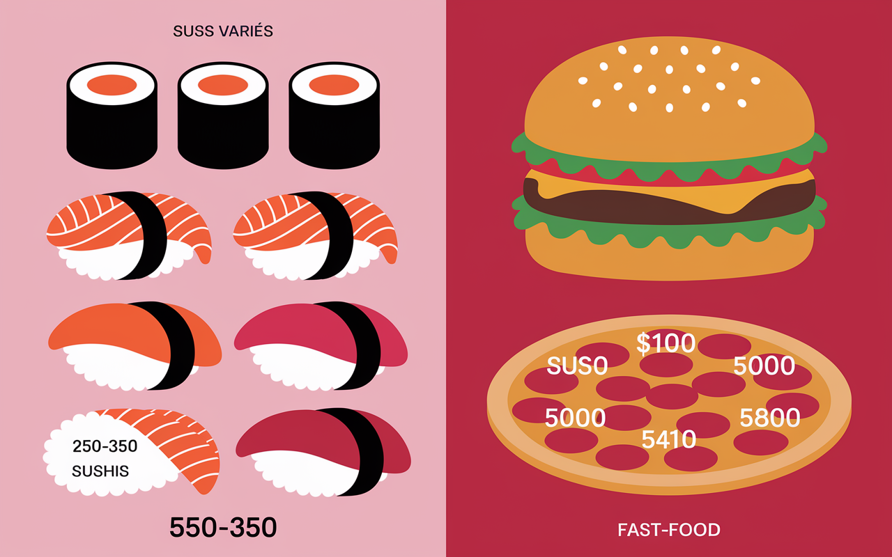 calories sushis vs burger pizza