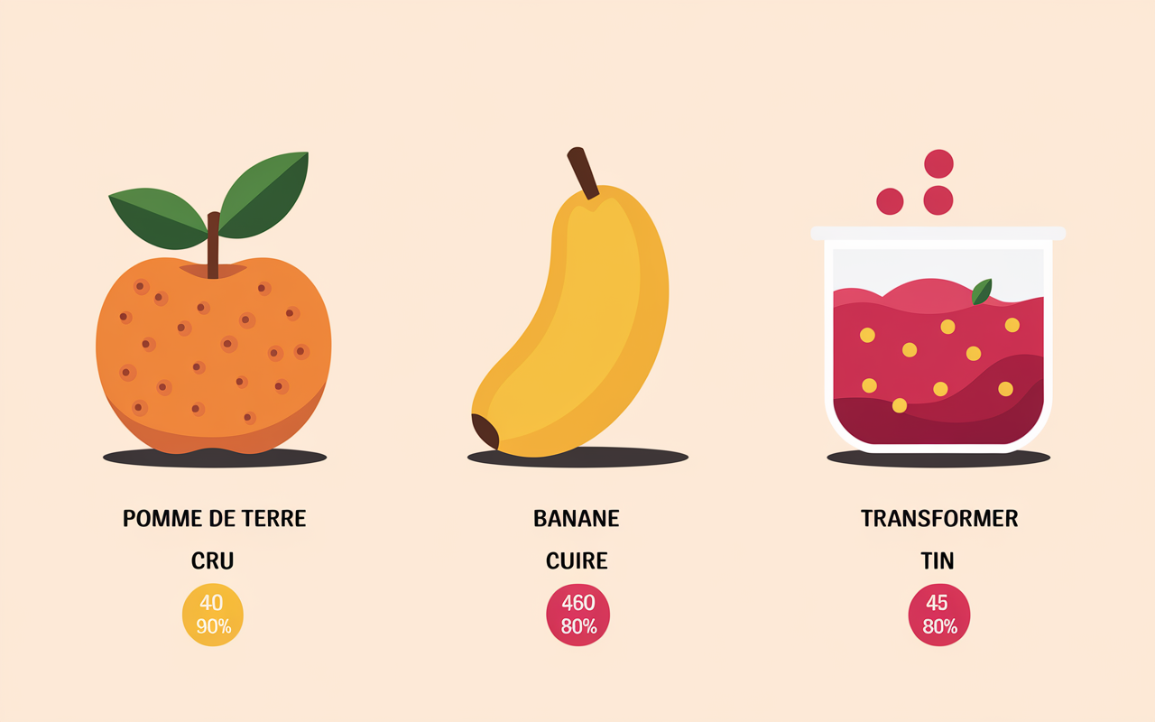 Variation IG aliments crus cuits transformés