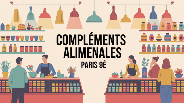 Boutique compléments alimentaires Paris 9e vue générale stylisée