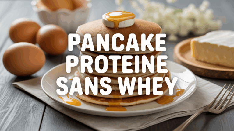 Pancake protéiné sans whey sur table avec oeufs avoine fromage blanc