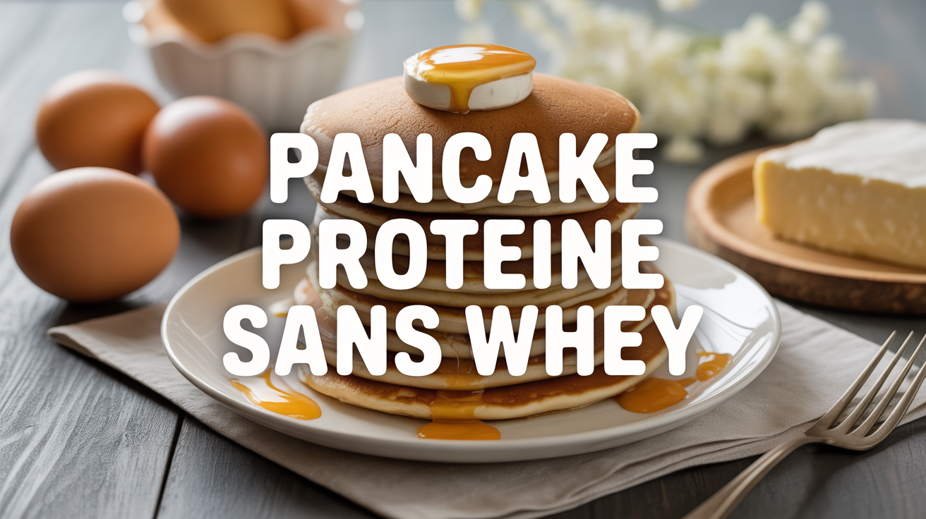 Pancake protéiné sans whey sur table avec oeufs avoine fromage blanc