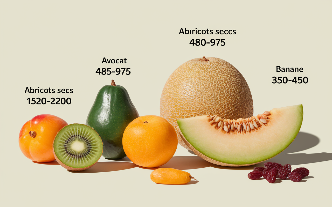 comparatif fruits taux potassium abricots avocat banane