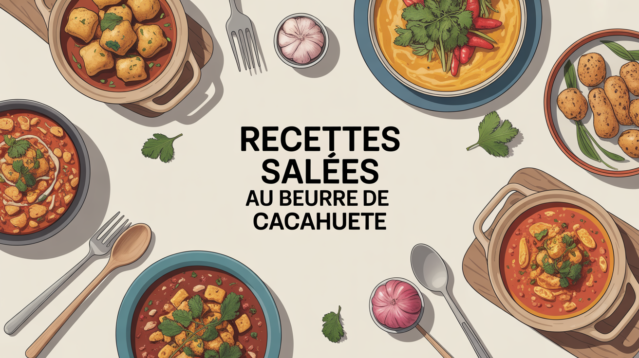 Plats salés variés au beurre de cacahuète sur table conviviale