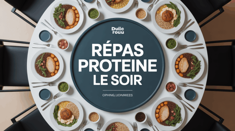 Table ronde avec plats riches en protéines pour le soir