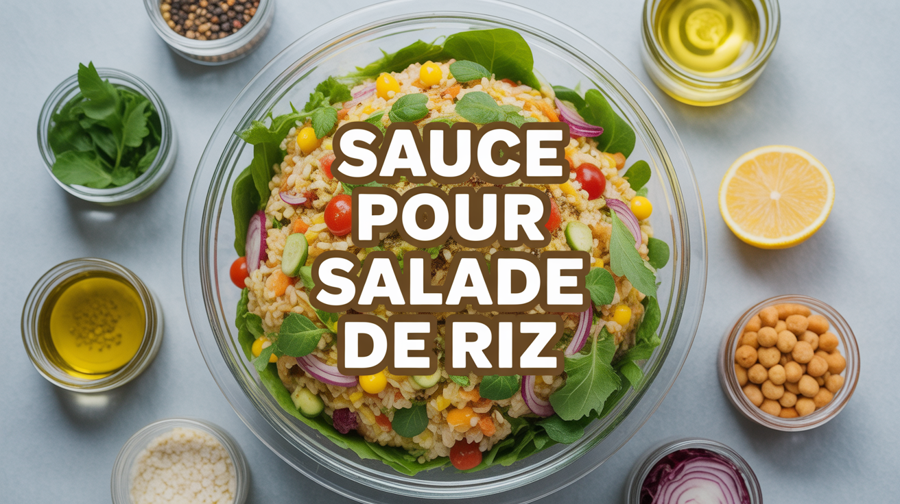 salade riz colorée sauce ingrédients vue dessus