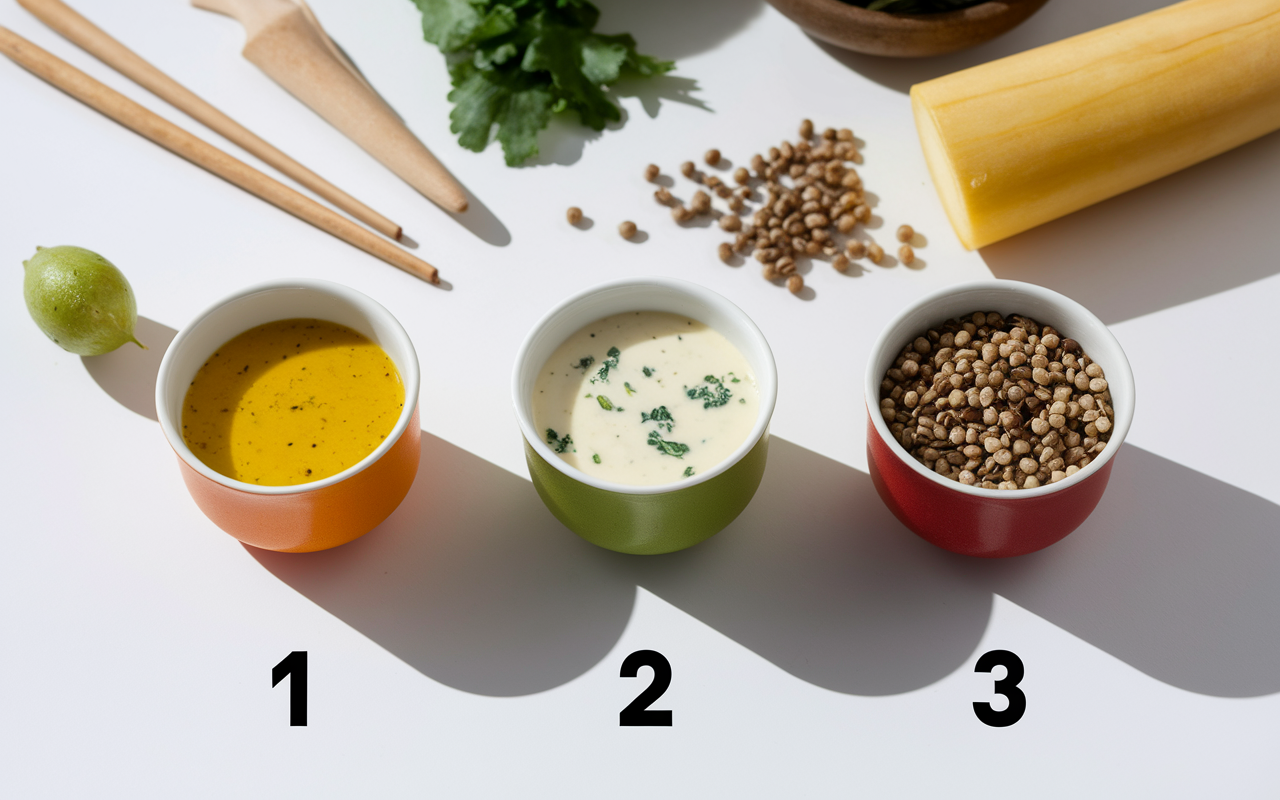 ramequins sauces salade riz vinaigrette yaourt soja