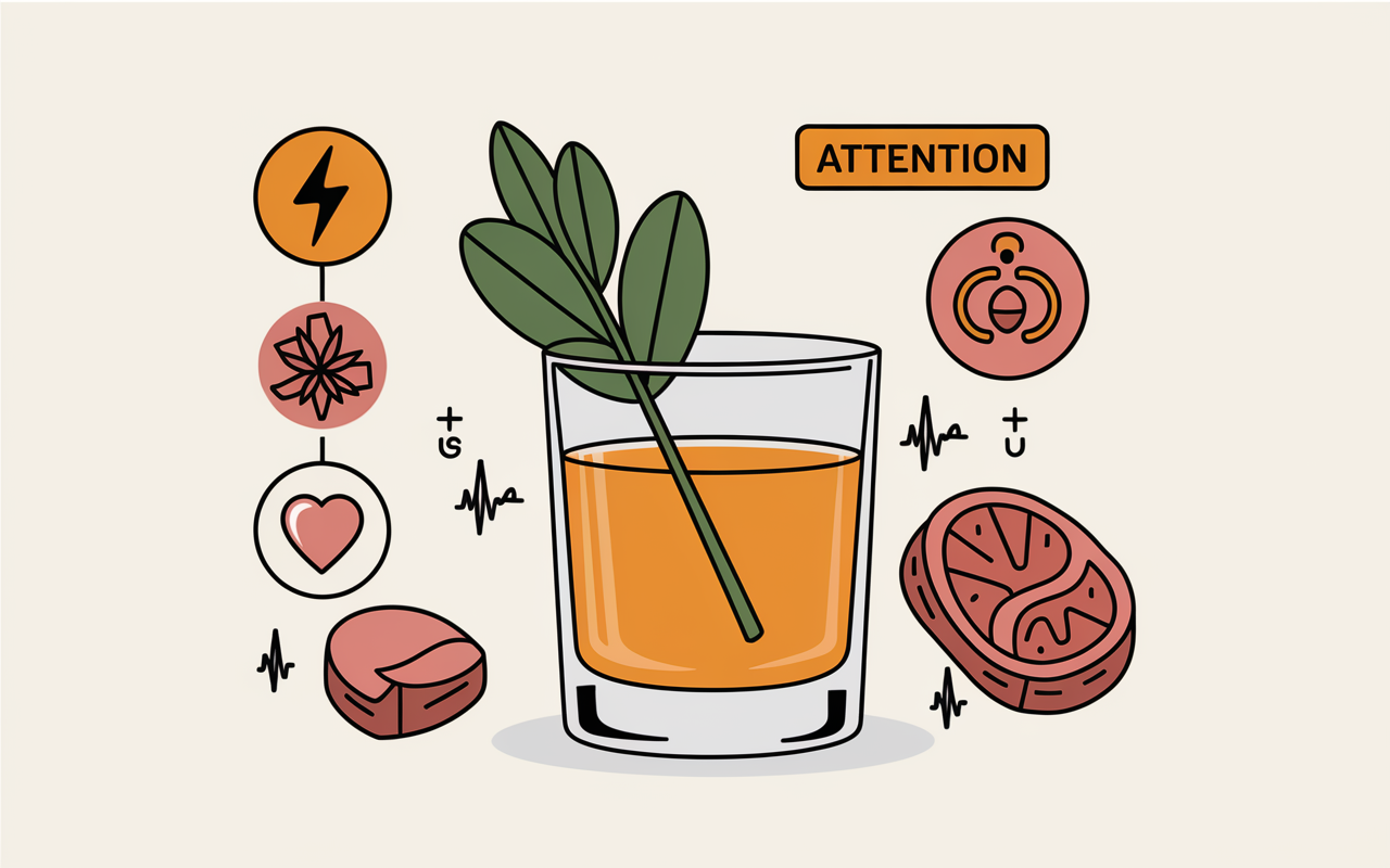 verre de seve avec feuille de bouleau et icones organes et panneau attention