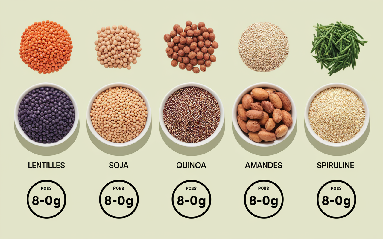 sources proteines vegetales tableau teneurs lentilles pois soja quinoa amandes spiruline
