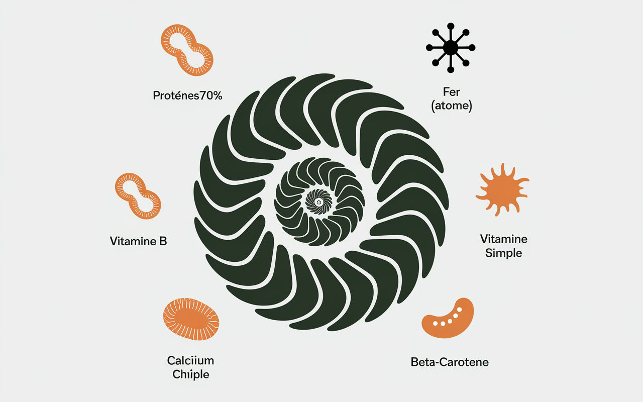 diagramme nutrition spiruline protéines fer pictogrammes