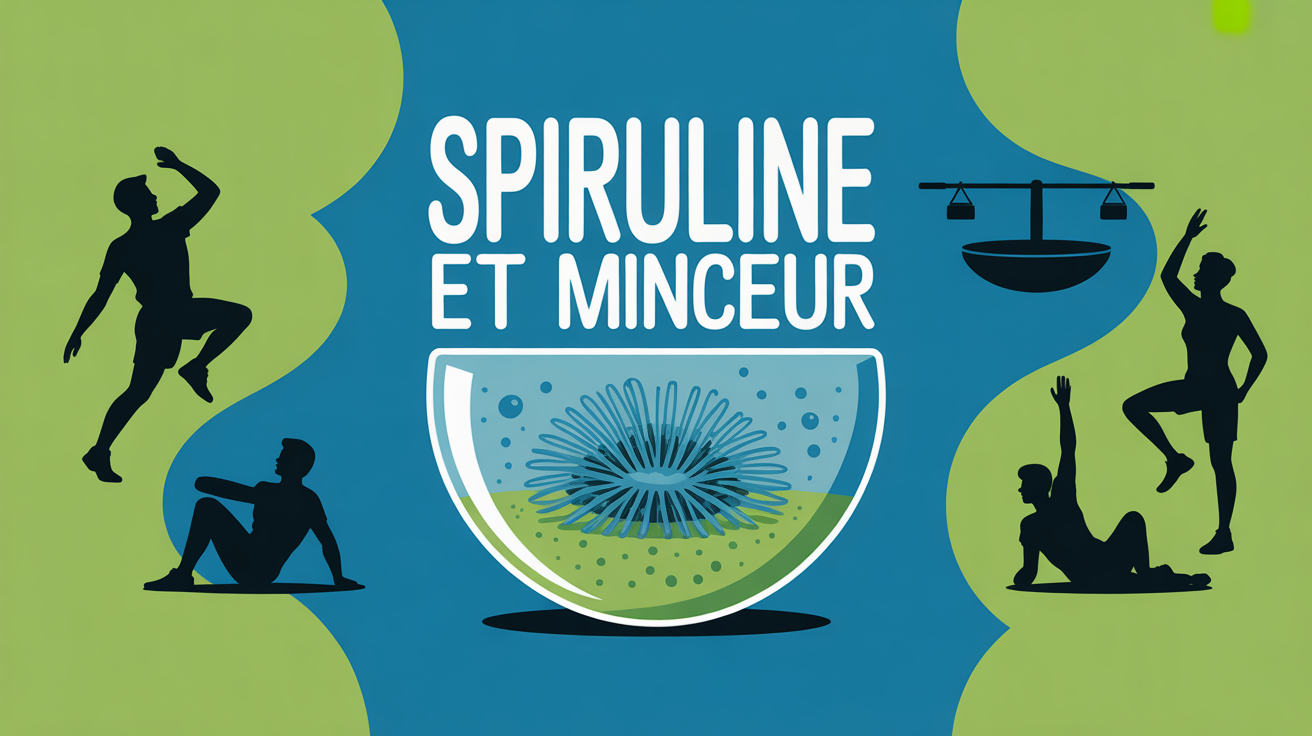 Illustration spiruline et perte de poids fond bleu vert