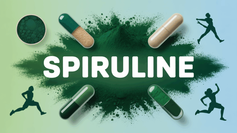 illustration spiruline poudre comprimés silhouettes sportives