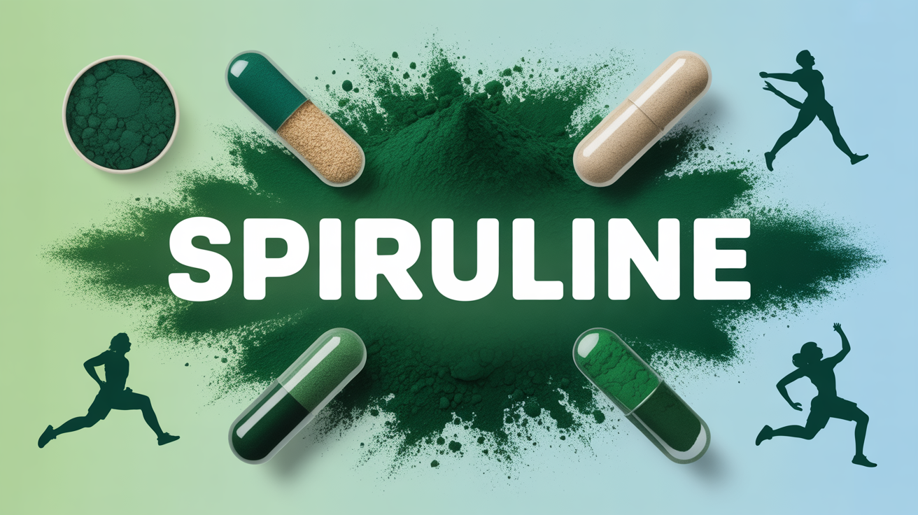 illustration spiruline poudre comprimés silhouettes sportives
