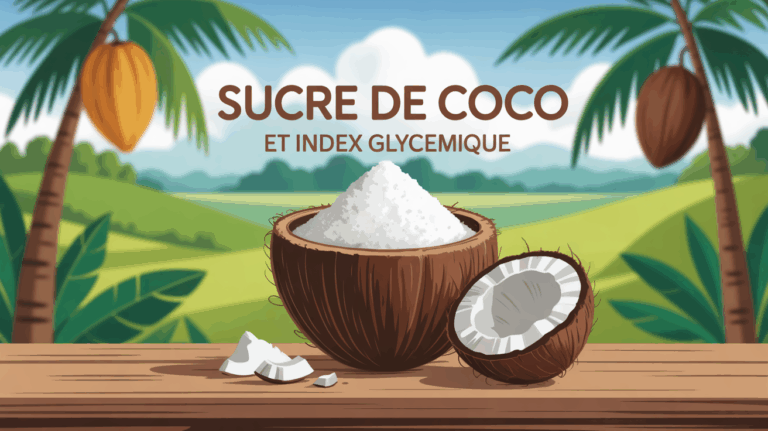 Bol de sucre de coco et cocotiers, index glycémique