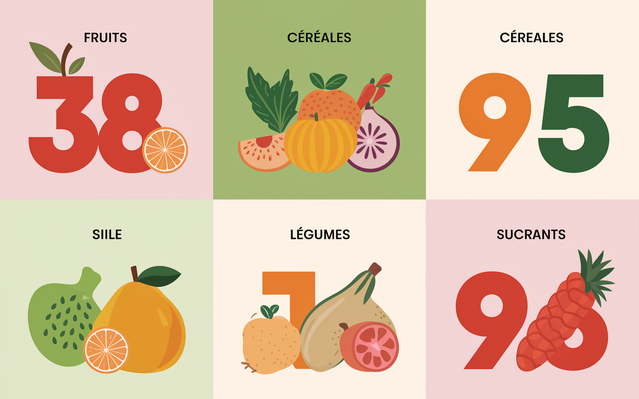 tableau index glycémique par catégorie avec chiffres et couleurs