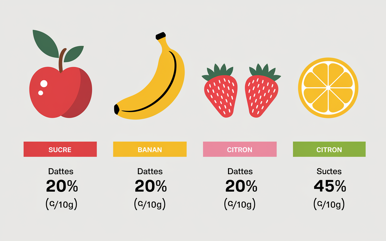 comparaison taux sucre IG dattes banane fraises citron