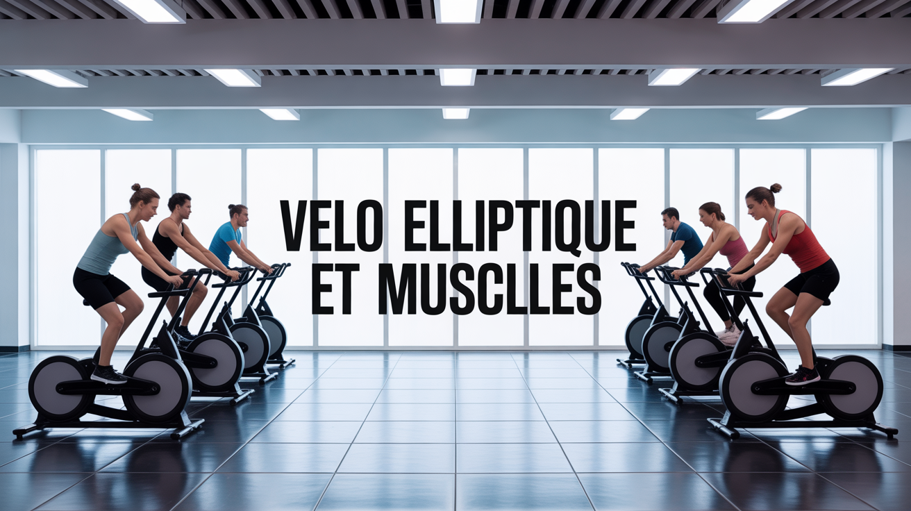 Groupe sur velo elliptique en mouvement en salle lumineuse