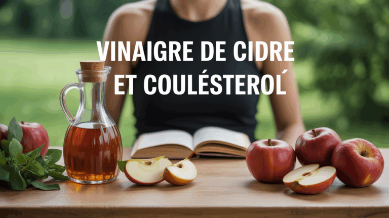 vinaigre de cidre et cholesterol sur table ambiance naturelle