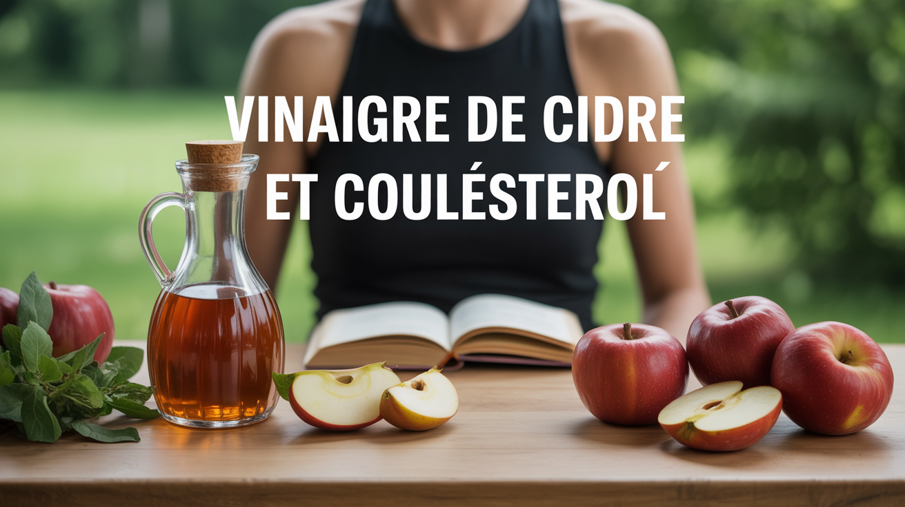 vinaigre de cidre et cholesterol sur table ambiance naturelle