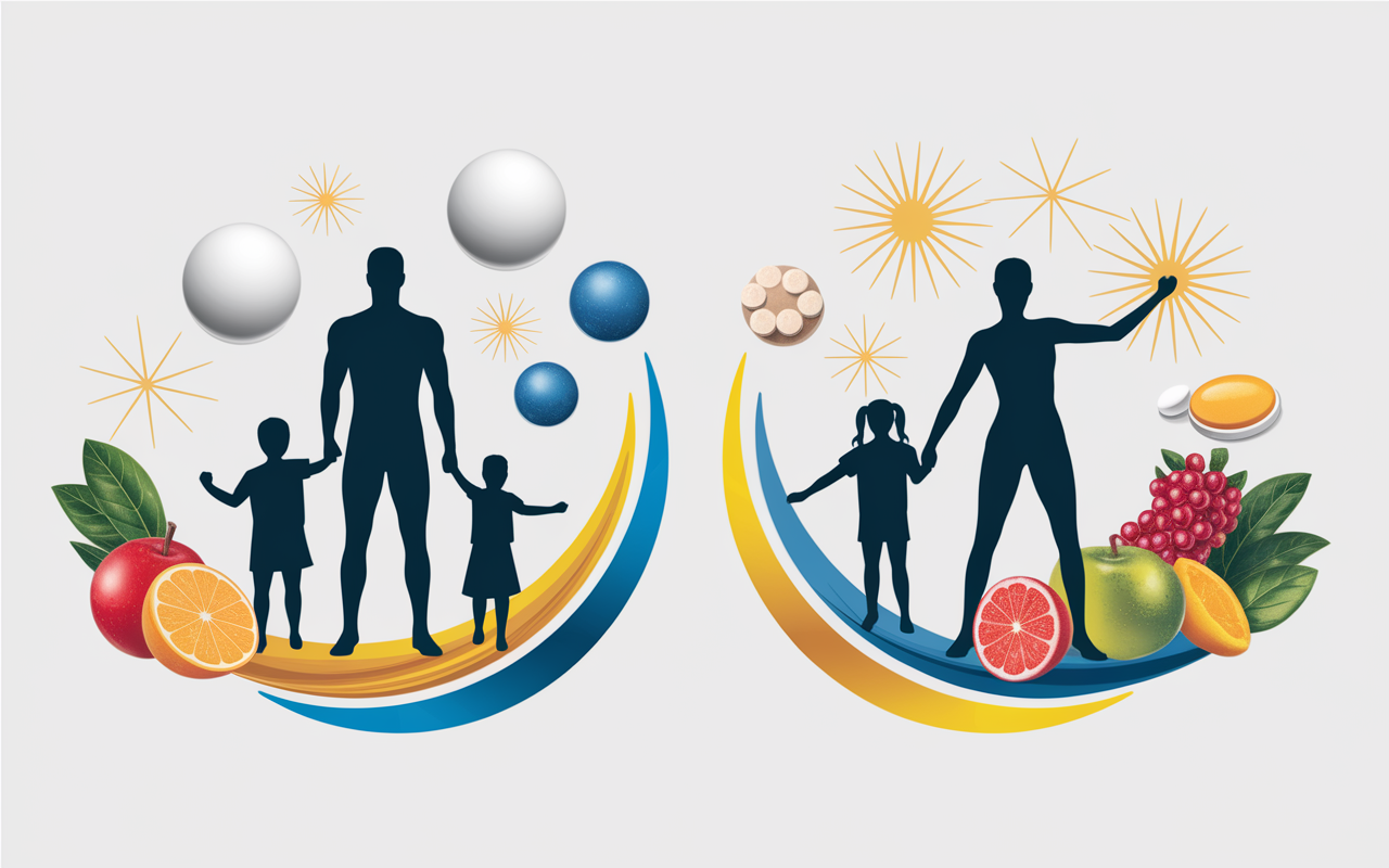 Famille sportif bouclier energie globules blancs fruits complements