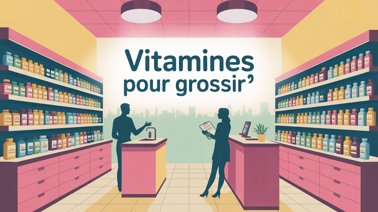 présentoir de vitamines pour grossir en pharmacie
