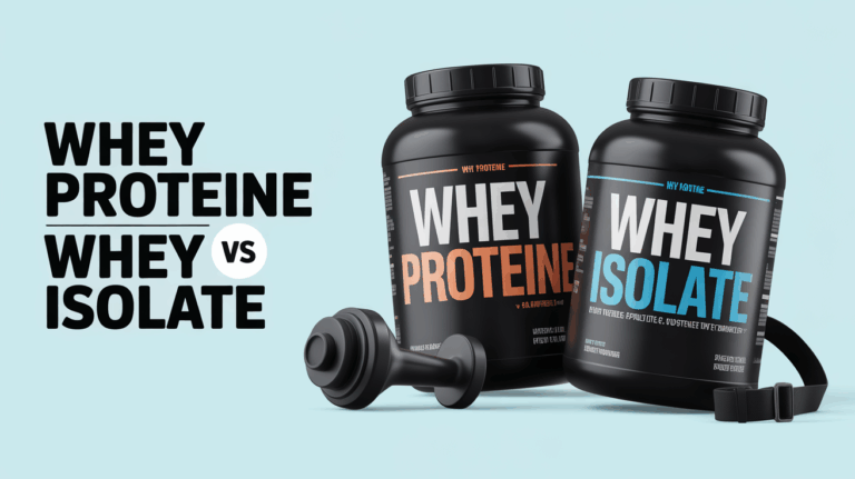 Deux pots de poudre whey proteine et whey isolate avec accessoires sportifs
