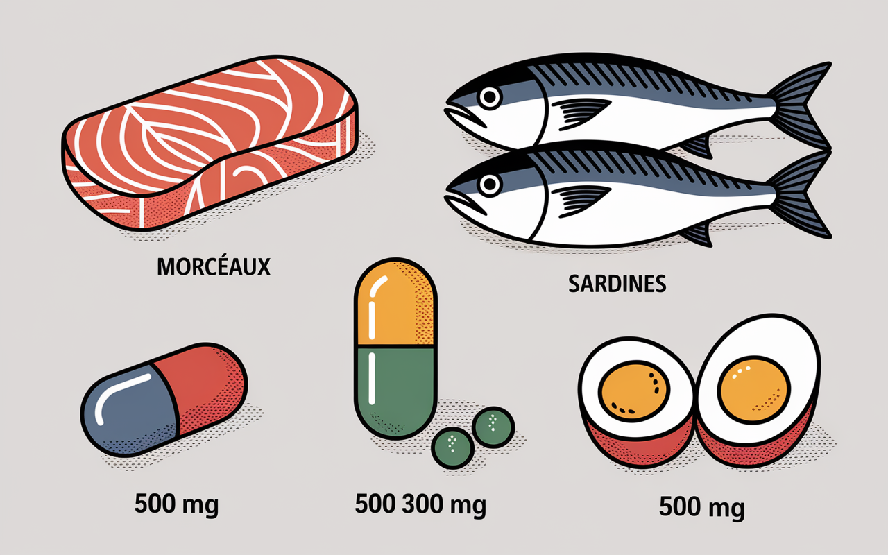 Comparatif aliments DHA omega-3 saumon sardine algue oeuf
