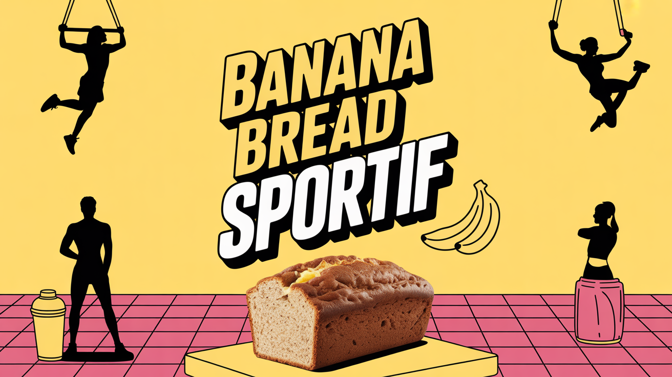 banana bread sportif maison sur planche avec haltère et shaker