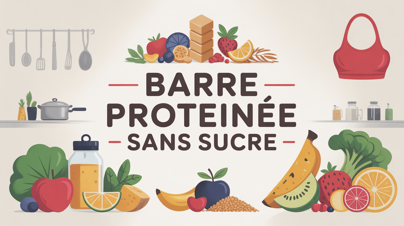 Barres proteinées sans sucre sur fond cuisine avec haltere et fruits