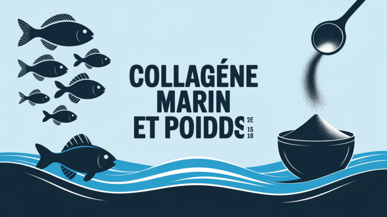 collagene marin et poids visuel bleu cuillere poudre poisson stylise