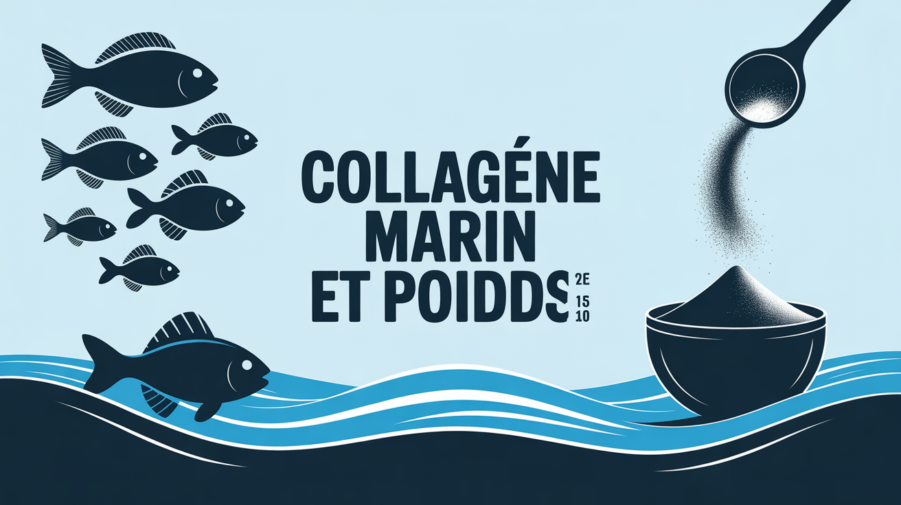 collagene marin et poids visuel bleu cuillere poudre poisson stylise