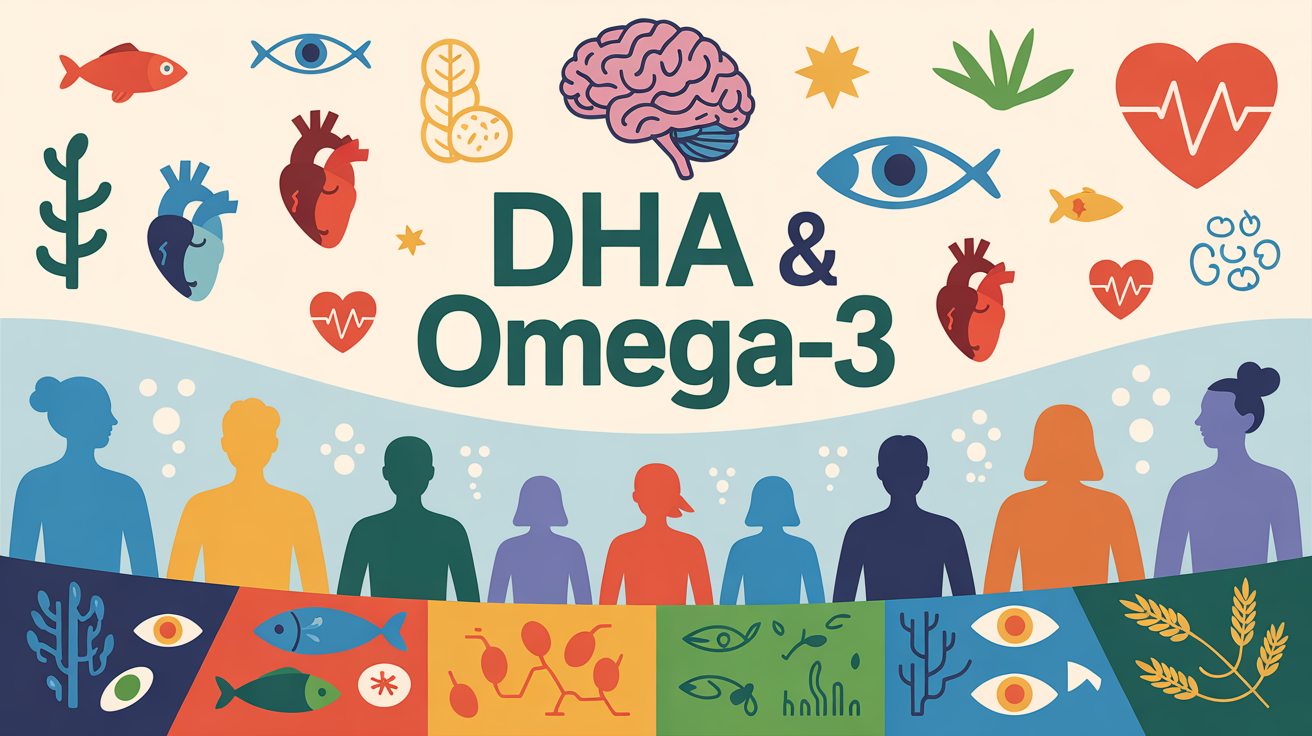 Illustration DHA omega-3 famille table alimentation saine