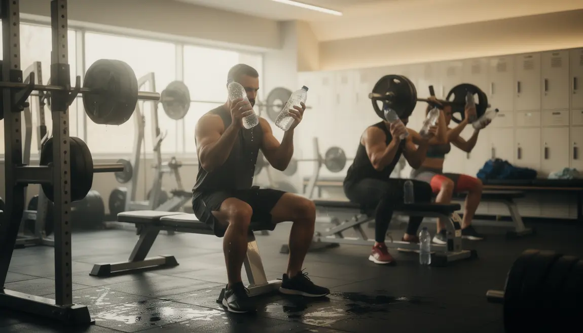 Musculation hydratation avec gourde en salle