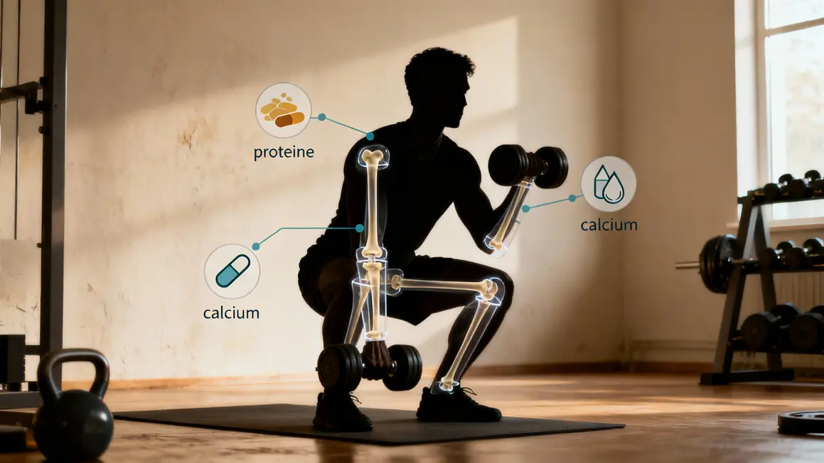 Schéma squats silhouette os renforcés protéines calcium