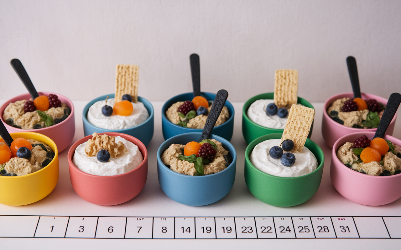 pots fromage blanc, fruits et flocons pour la semaine