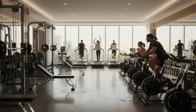 Vue salle de sport intégrant plusieurs sports complémentaires musculation