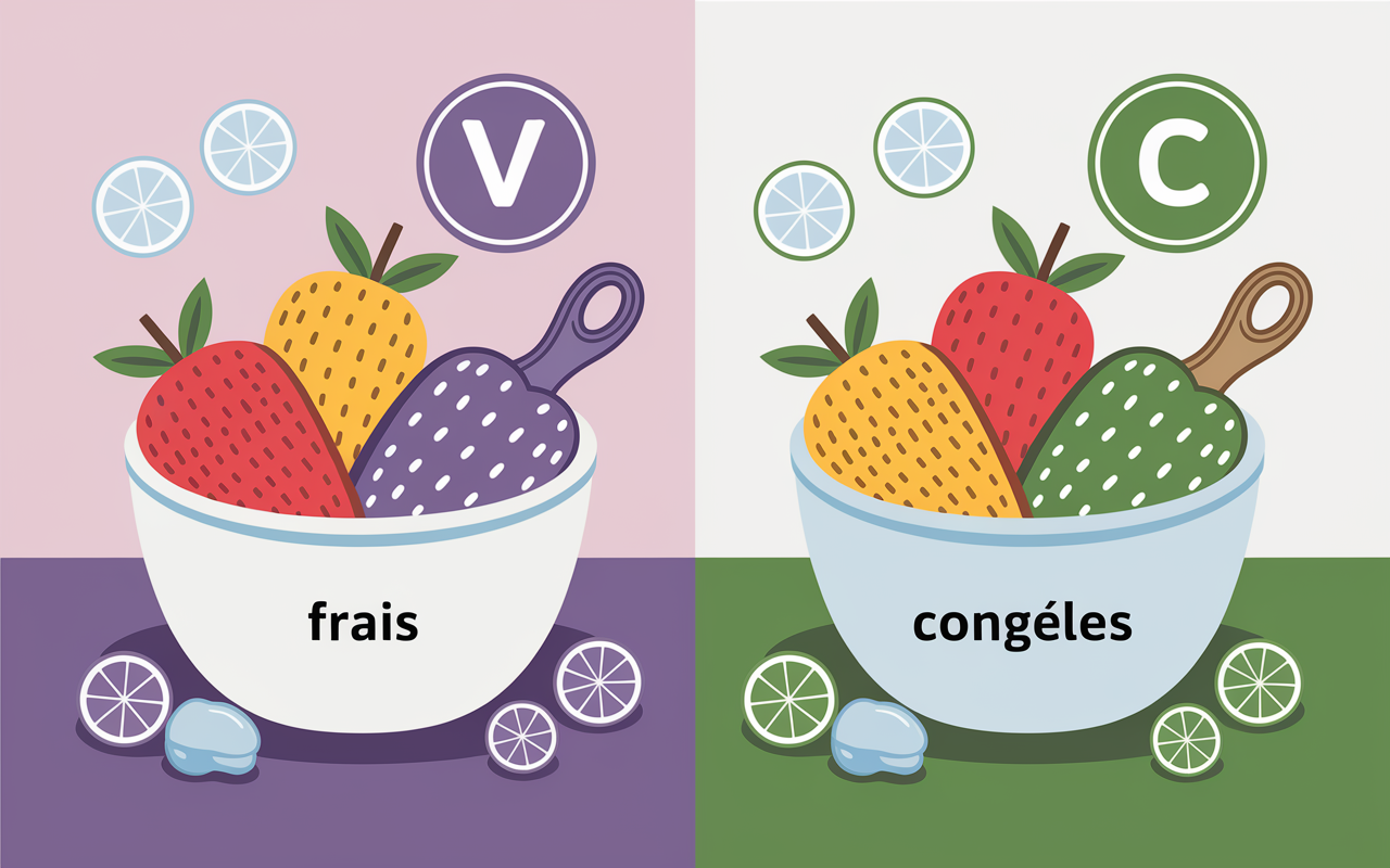 Bols fruits frais et congelés, nutrition smoothie