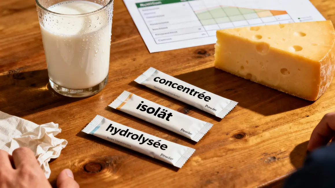 Dosettes whey concentrée isolat hydrolysée, lait, fromage, tableau nutritionnel