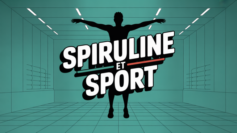 silhouette sportive et volutes de spiruline verte souleve haltères