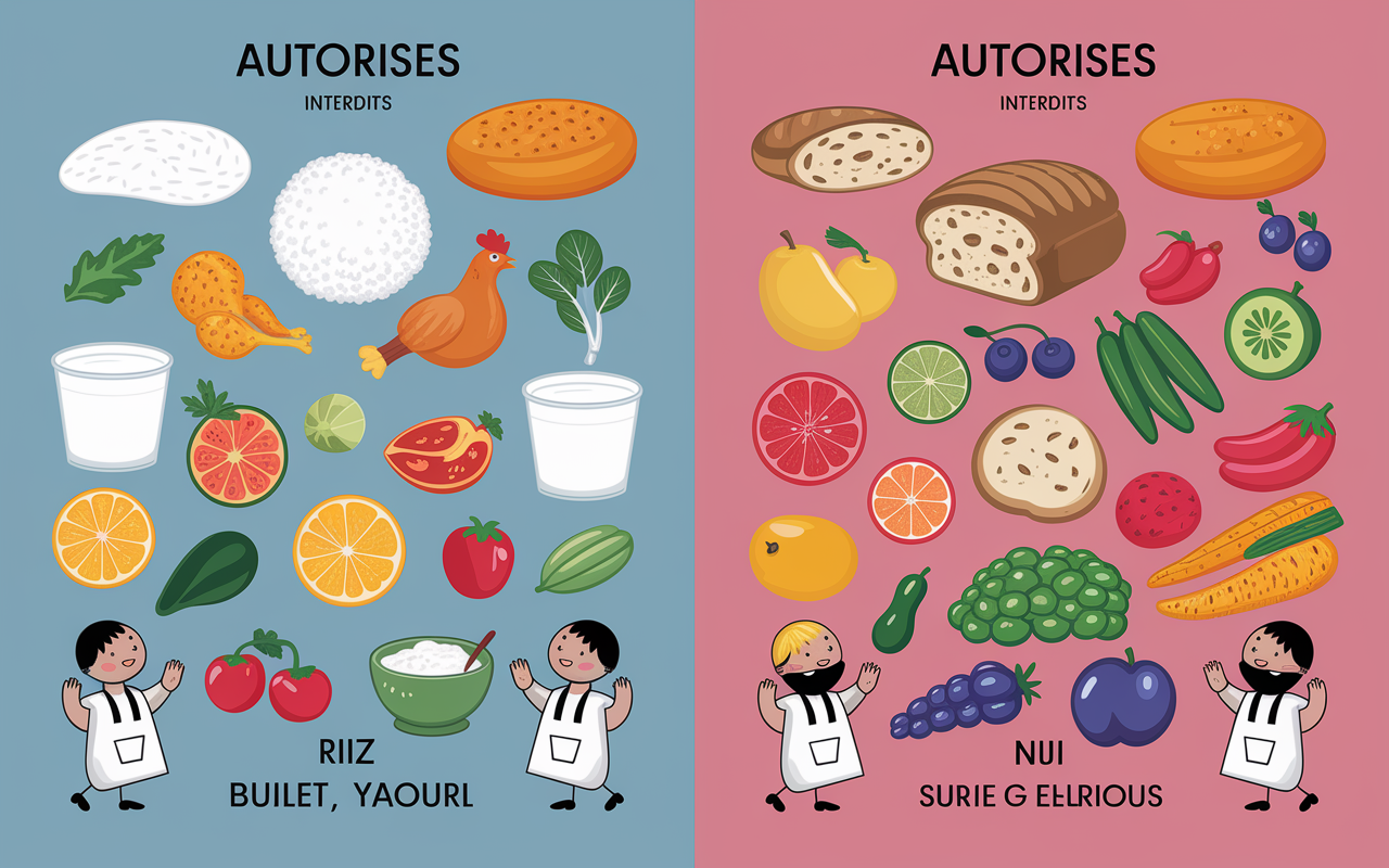 tableau aliments sans residu coloscopie autorises interdits
