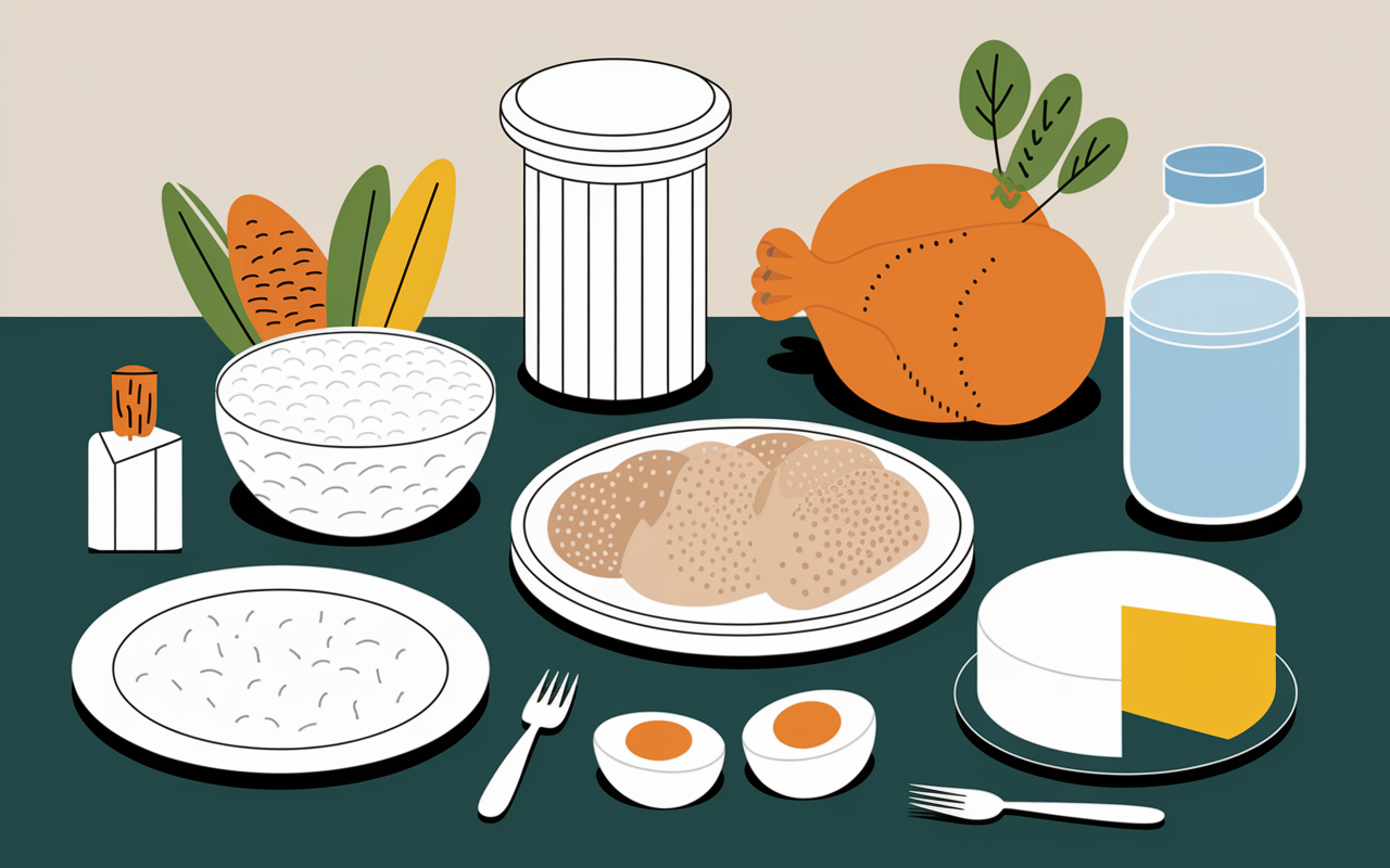 Tableau regime sans residus aliments autorises, sur table