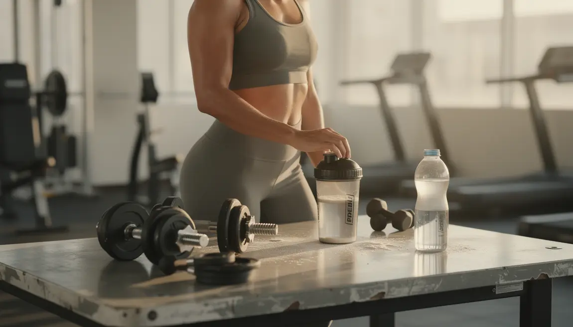 silhouette sportive preparant shaker proteine whey salle de sport
