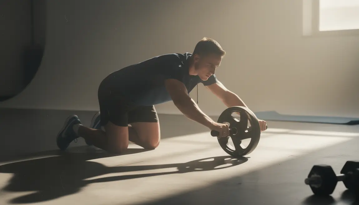 sportif utilisant roue abdominale renforcement musculaire