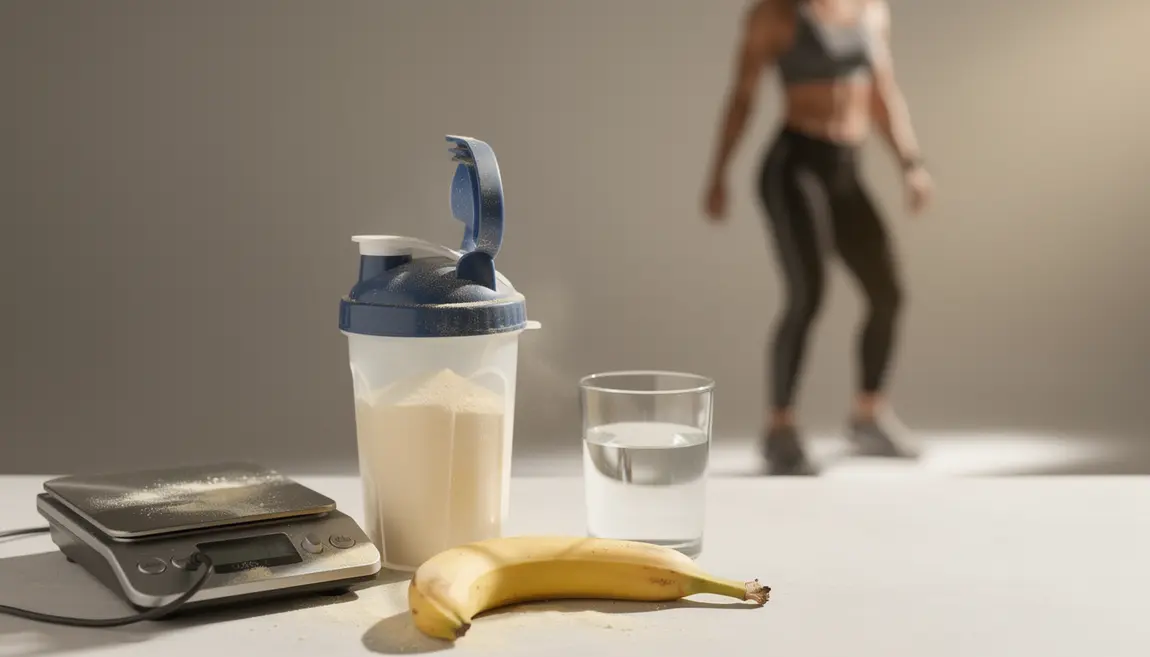 shaker whey, balance cuisine, banane, nutrition sportive pratique