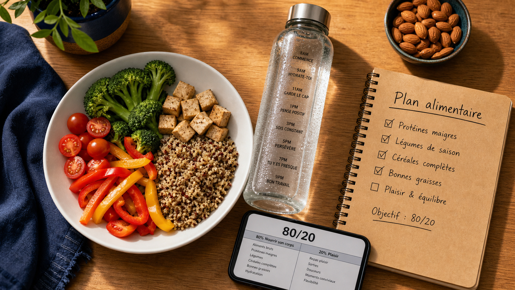 Plan alimentaire pour perte de poids : assiette de 30 végétaux et 4 repas types