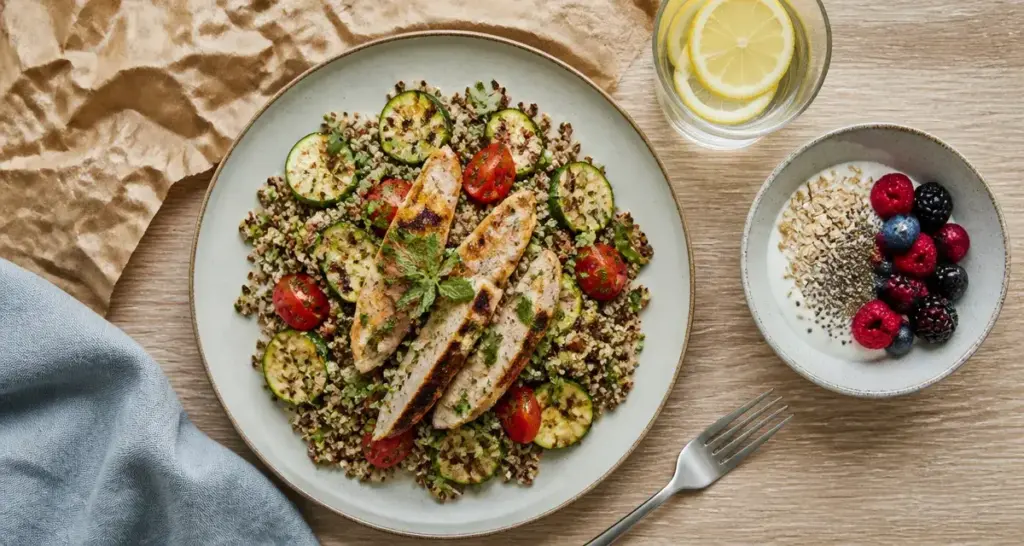 Recette pour maigrir le ventre : assiette fibres et protéines